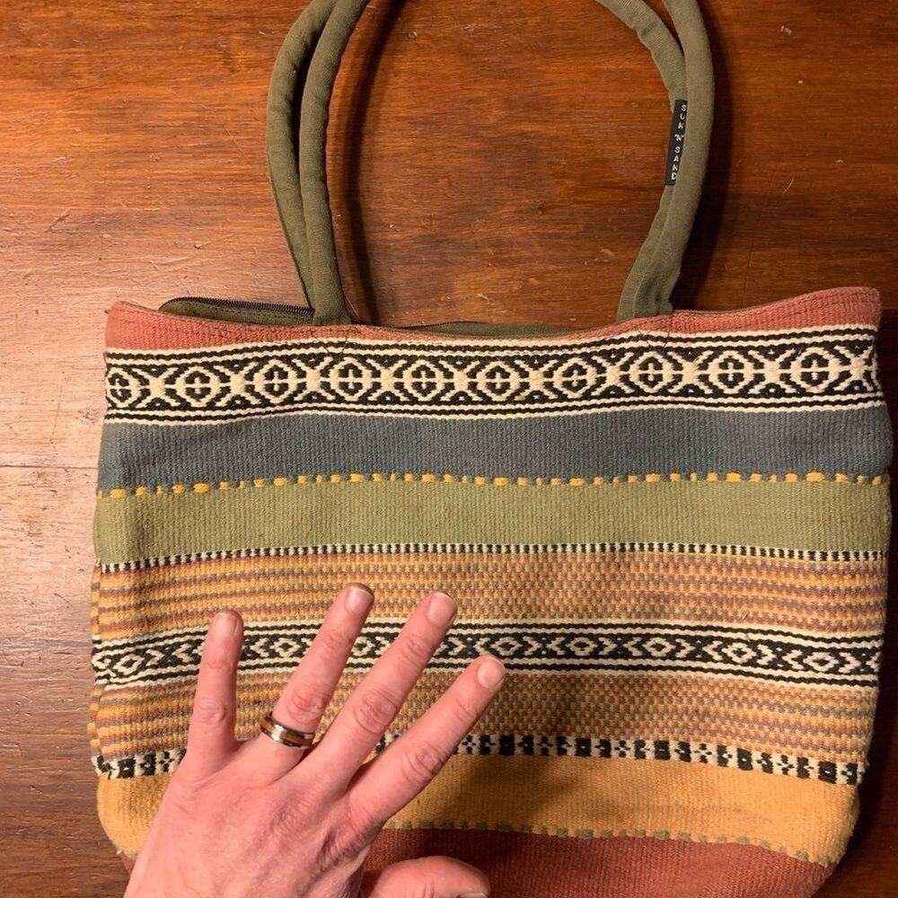 Sun and sand multicolored multi patterned tote bag shoulder bag purse. Fun! - Picture 7 of 8